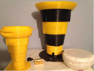 Screen shot 2016-03-20 at 10.01.24 PM.png (378.75 KiB) Viewed 57062 times This shows 1) my initial 56% scale prototype, printed on a uPrint - that's the collapsed white one, <br />2) another 56% scales i did on my Rostock in Black and Yellow, and 3) The only 100% scale work I've succeed with so far. Note the top is incomplete.