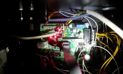 Fan 1 - white wire -&gt; goes to peek fan red wire<br />Fan 1 - brown wire -&gt; goes to peek fan black wire<br /><br />Fan 2 - yellow wire -&gt; goes to big fan red wire<br />Fan 2 - grey wire -&gt; goes to big fan black wire