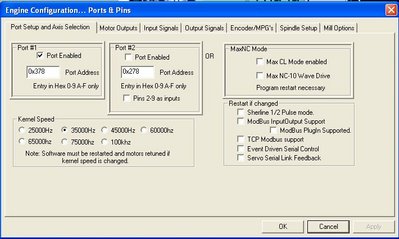 Port setup and axis selection