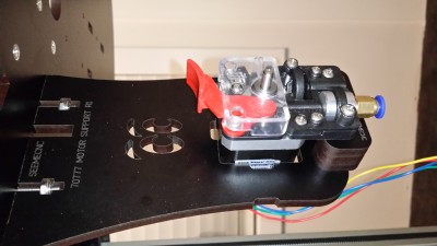 Extruder mounted in place.  I forgot to put the other support in there.  It's fixed now.