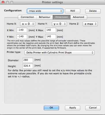 repetier host settings dimension tab
