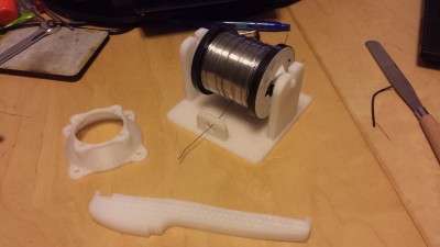 Played with some Bridge Nylon for a few items. 60-40 fan mount for the new RAMBO fan, solder holder and spool arm in Nylon.