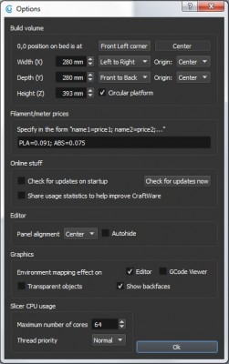 Options menu configuration